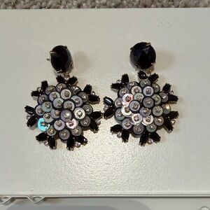 Kate Spade Black and Silver Floral Earrings
